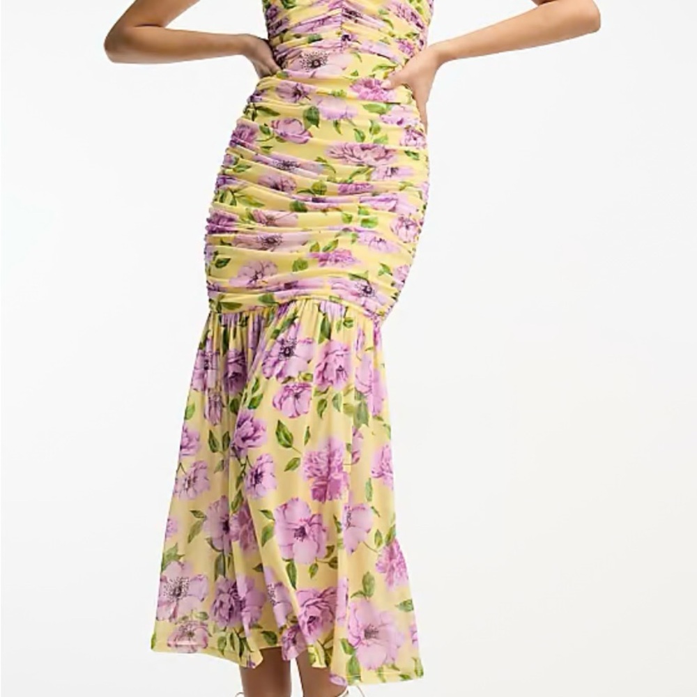 ASOS Yellow Ruched Strapless Mermaid Dress